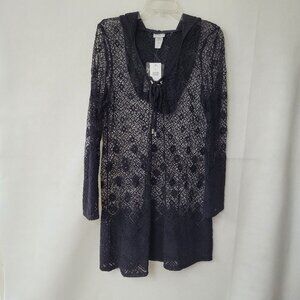 Wearabouts Coverup Womens M Black‎ Beach Hooded Crochet Sheer Coverup New